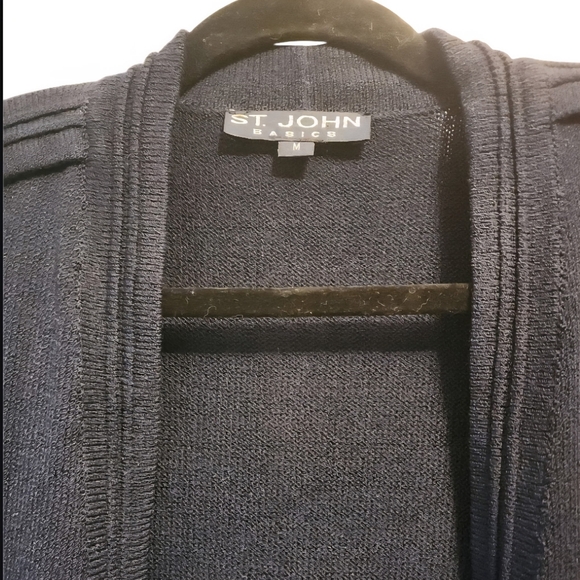 St. John Basics Cardigan Sweater Jacket Santana Knit Navy Blue Gold Accents Med - Picture 4 of 14